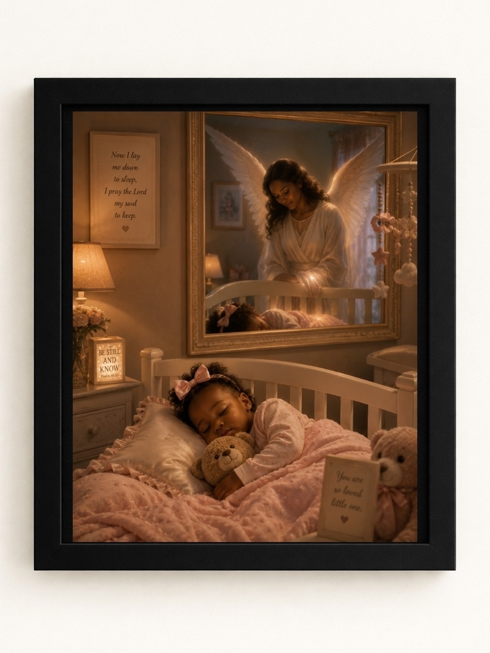 8x10 Framed Nursery A.I. Art Print - Sleeping Baby with Angel